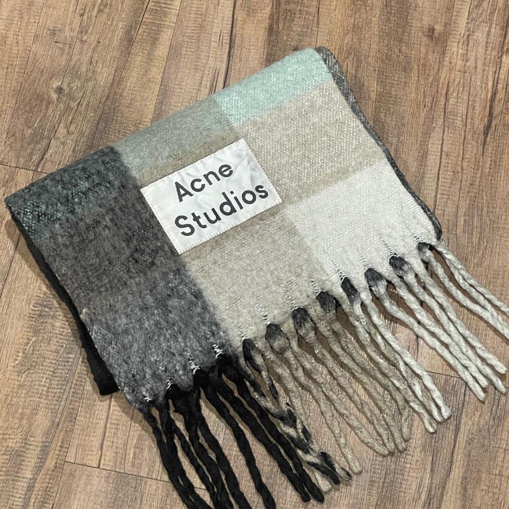Acne Studios Black and Cream Checkered Scarf